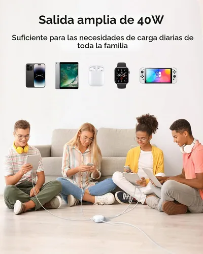 Vista 6 de SUPERDANNY Cargador USB de 6 puertos, estación de carga mini USB de 40 W 8 A, estación de carga para múltiples dispositivos, cable de 4 pies