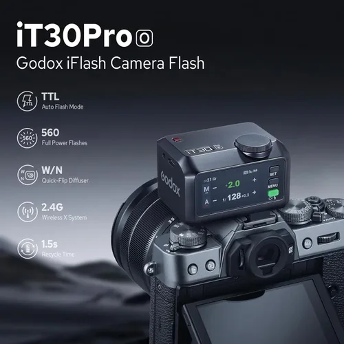 Vista 2 de Godox iT30Pro O iT30Pro-O Flash para Olympus, 2.4G Mini Olympus Flash HSS 1/8000s, pantalla táctil a todo color de 2.8", 560 destellos de potencia