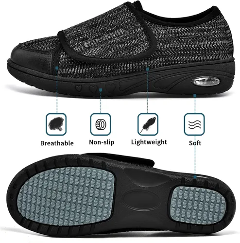 Vista 4 de Zapatos anchos para mujer con ajuste ligero para edema diabético, fascitis plantar, juanetes, artritis, pies hinchados, cojín de aire, engorde