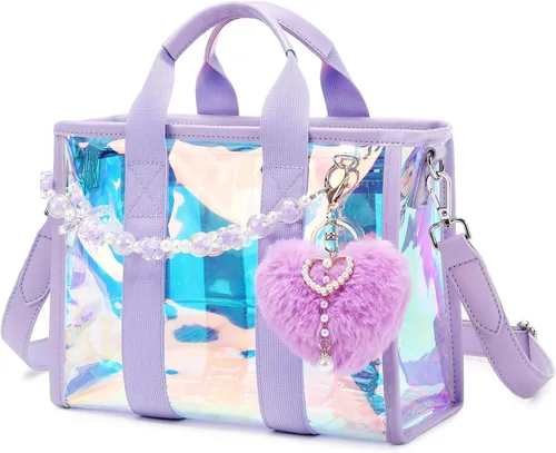 Vista 11 de Mini bolsa de mano, bolsa de playa iridiscente, bolsa transparente para eventos de estadio, conciertos, bolso resistente al agua con correa cruzada