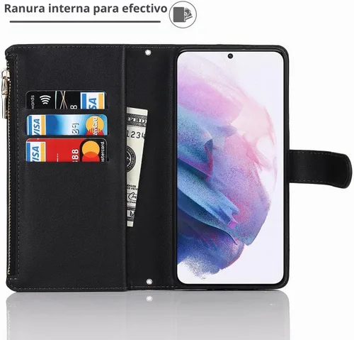 Vista 5 de iCoverCase para Samsung Galaxy S21 Funda tipo cartera con soporte para tarjetas, funda de cuero sintético con función de soporte, cierre magnético