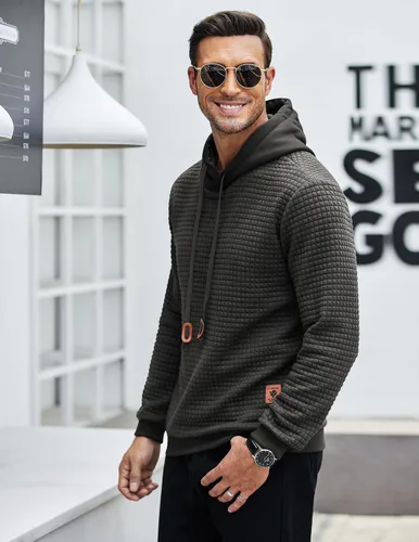 Vista 3 de COOFANDY - Sudadera con capucha para hombre, casual, de manga larga, con cordón ajustable y tejido de punto de gofre