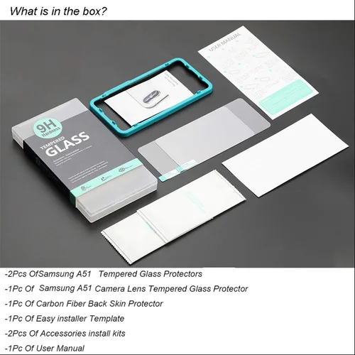 Vista 7 de Ibywind Protector de pantalla para SamSung Galaxy A51, con 2 piezas de vidrio templado, 1 protector de lente de cámara, 1 película de fibra