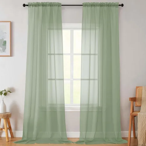 Vista 25 de 2 paneles de cortinas traslúcidas blancas para dormitorio, sala de estar, 96 pulgadas de largo, modernas, suaves, ligeras, con bolsillo para barra