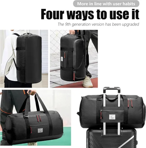 Vista 3 de Brozoza Bolsa de viaje para hombre, 65 L, tamaño mediano, bolsa de viaje para fin de semana durante la noche con bolsillo húmedo y compartimento