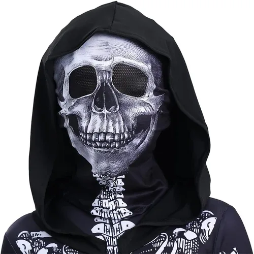 Vista 6 de Disfraz unisex de esqueleto con capucha de esqueleto para fiesta de Halloween