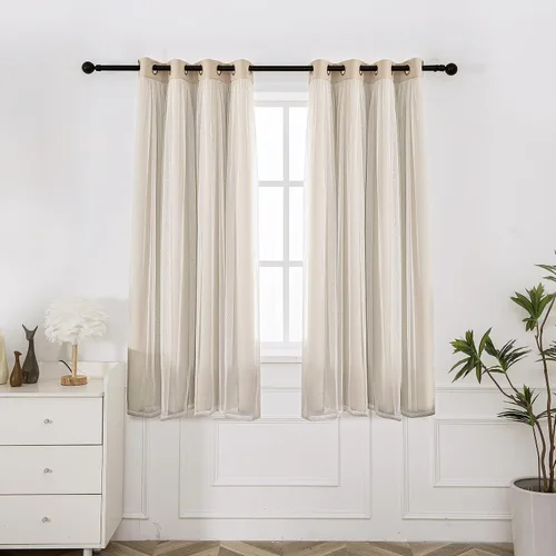 Vista 21 de INLINAS Cortinas opacas beige con superposición transparente, paneles térmicos y de reducción de ruido con ojales en la parte superior