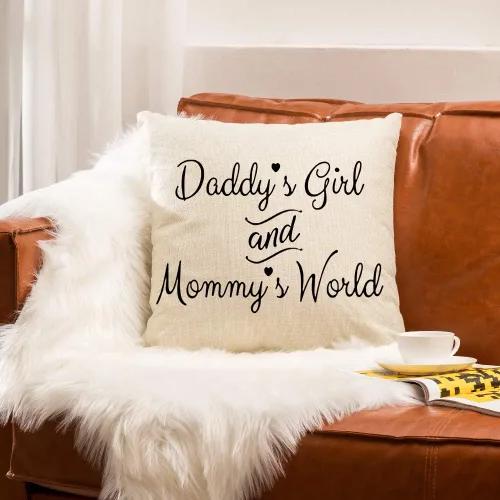 Vista 5 de Ogiselestyle Nursery Decor Mommy's World - Funda de cojín decorativa de lino y algodón con texto en inglés "Mommy's World" para sofá, 18 x 18