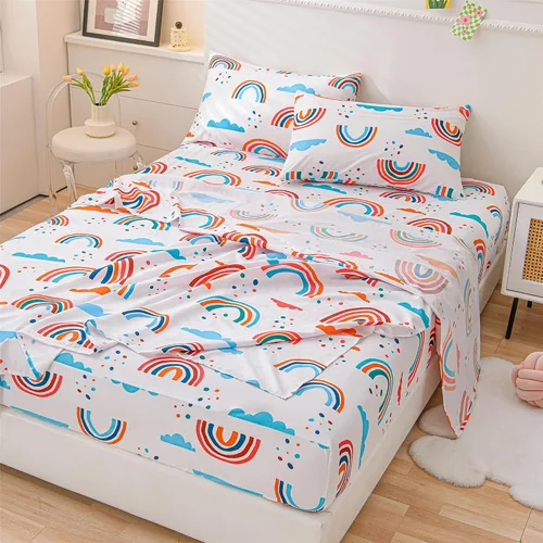 Vista 6 de Sábanas arcoíris tamaño individual, juego de 3 piezas de sábanas divertidas y coloridas para niños, sábanas de microfibra suaves arcoíris para niños