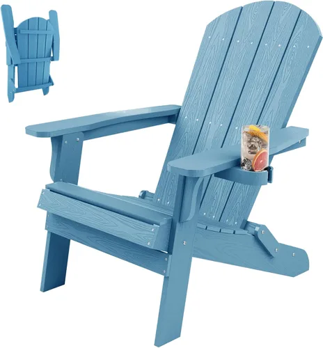 Vista 18 de YEFU Silla Adirondack, silla Adirondack de plástico de gran tamaño, sillas plegables para exteriores con soporte para tazas, silla de césped