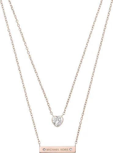 Vista 3 de Michael Kors Collar en capas de acero inoxidable para mujer con detalles de cristal