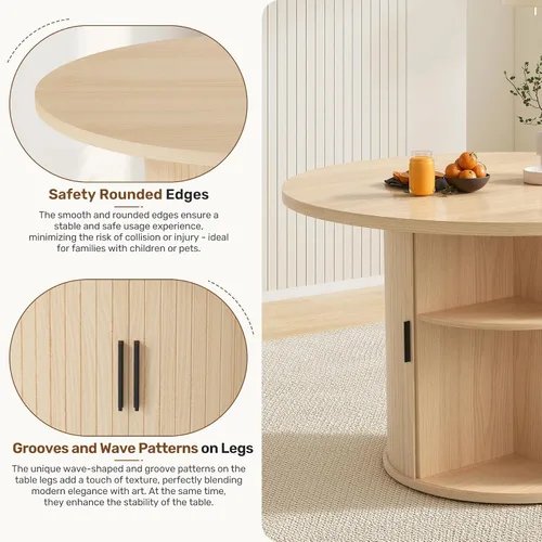 Vista 4 de Miereirl Moderno juego de comedor de 5 piezas para mesa redonda de madera de 4,31.5 pulgadas con estante de almacenamiento semiabierto y puerta