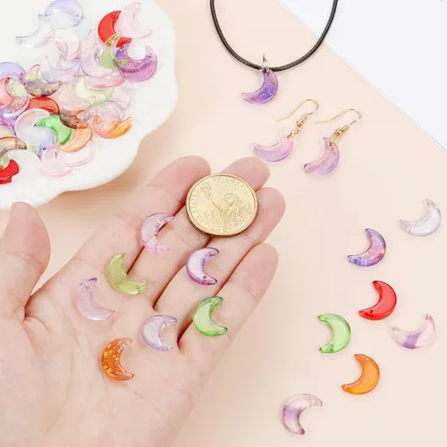 Vista 6 de LUBINGSHINE 100 colgantes de luna de cristal coloridos, dijes de lunas colgantes para hacer joyas y accesorios de manualidades (luna), Vidrio, No es