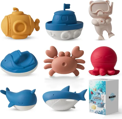 Vista 10 de MarcZero Juguetes de baño de silicona, 8 piezas, juego de océano para niños Rosa
