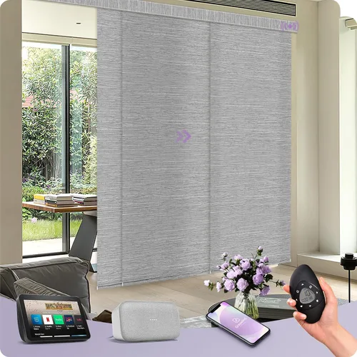Vista 15 de Graywind Paneles deslizantes motorizados opacos compatibles con Alexa Google, persianas de riel para puertas corredizas de patio