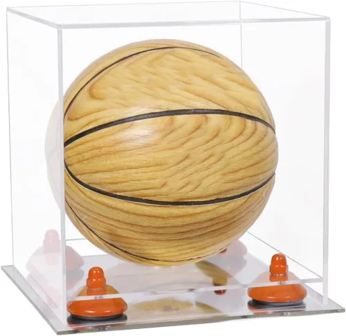 Vista 93 de Better Display Cases Mini acrílico - Miniatura (no tamaño completo) Baloncesto vitrina con elevadores negros y espejo (A015-BR)