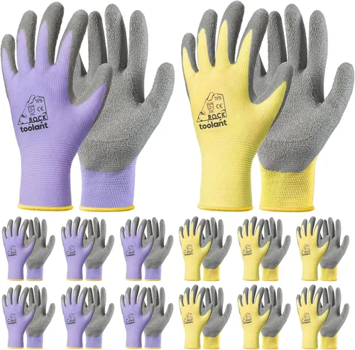Vista 33 de toolant Guantes de trabajo de látex arrugado a granel, guantes de seguridad con revestimiento de goma para hombres y mujeres, 12 pares para Negro