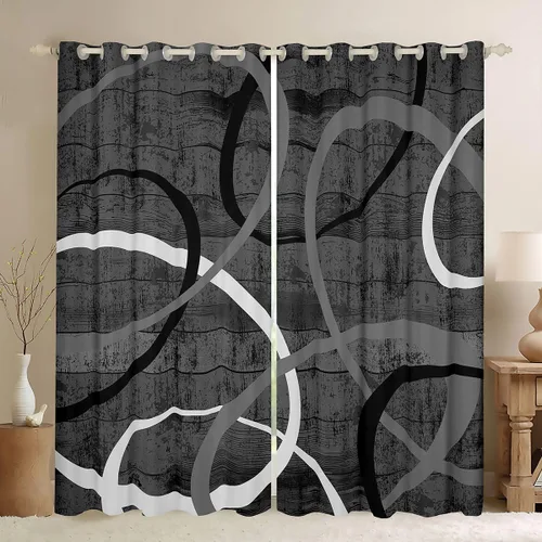 Vista 22 de Feelyou Cortinas de videojuegos negro y gris para niños, dormitorio, música, audífonos, notas, cortinas de ventana, para niños, adolescentes