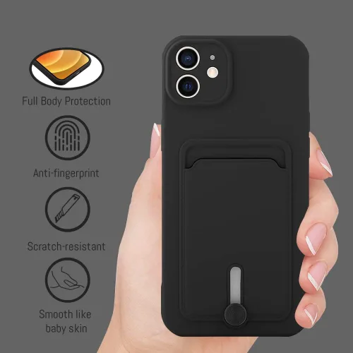 Vista 4 de MZELQ Cartera de TPU Compatible con Funda iPhone 12, Portarjetas Protección de Cámara Cubierta + Protector de Pantalla, Ranura Empujable para Niñas
