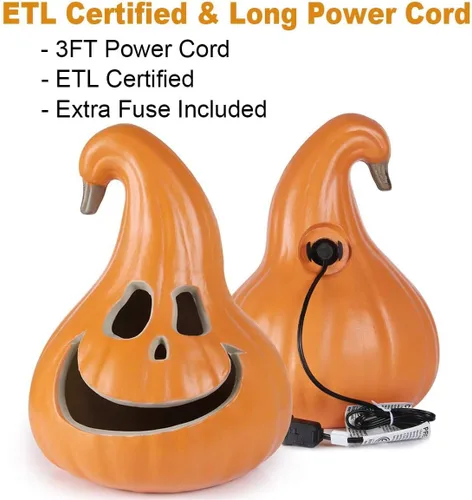 Vista 5 de iHomegarden Halloween Linterna de calabaza – Farol iluminado Jack O – Farol de calabaza preiluminado Forma de campana de 12 pulgadas.