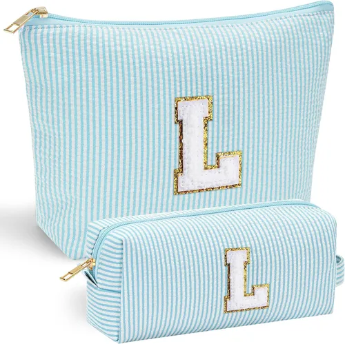 Vista 27 de YOOLIFE Regalos del Día de la Madre para Mujeres, Bolsa de Maquillaje con Iniciales, Bolsa de Maquillaje para Viaje, Bolsa de Maquillaje Negro