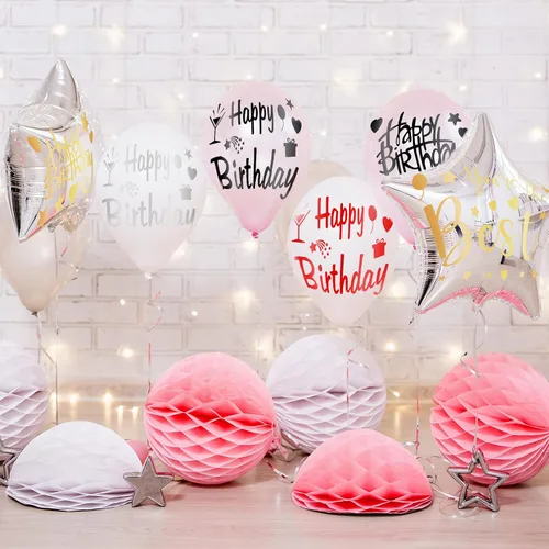 Vista 4 de Estune 60 hojas de globos de feliz cumpleaños, suministros de fiesta de cumpleaños, calcomanías transparentes para globos Bobo de decoración