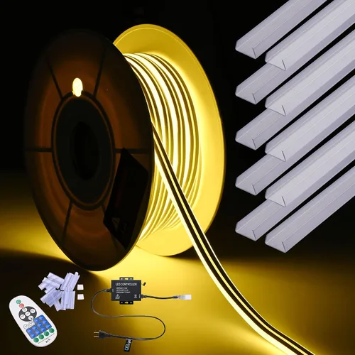 Vista 13 de DELight Tira de luces LED de neón blanca cálida de 10 pies AC 110 V IP65, impermeable, cortable, regulable, flexible, tira de luces LED DIY
