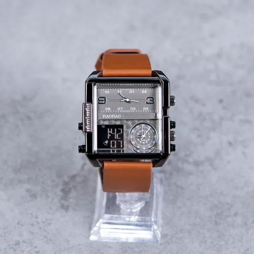 Vista 9 de Reloj de pulsera digital cuadrado unisex, reloj de cuarzo de cara grande LED, reloj automático analógico con cronómetro impermeable con zona