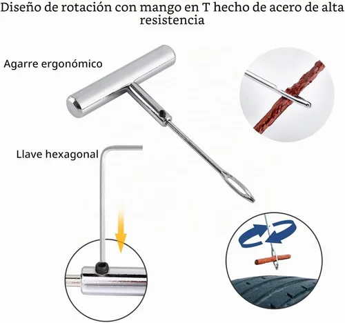 Vista 2 de ROYWOO Kit de reparación de neumáticos de 22 piezas, kit de enchufe de neumáticos resistente, herramientas de reparación de neumáticos de alta