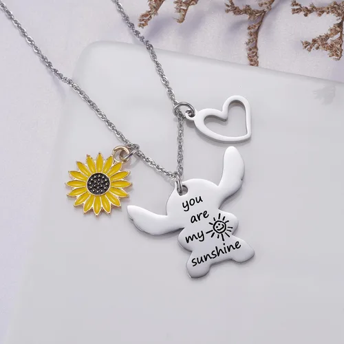 Vista 6 de Ralukiia - Collar con la frase "Ohana mean family", llavero con forma de Stitch, regalos de joyería para niños y niñas