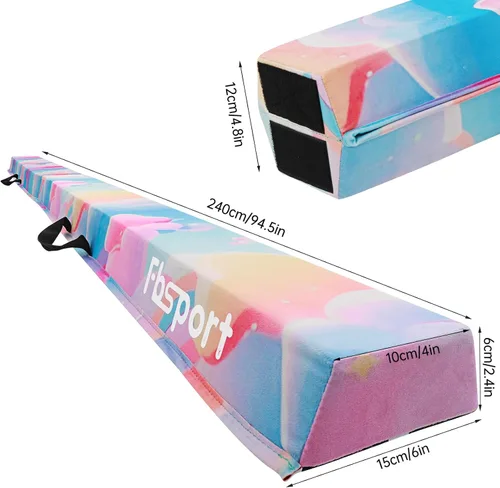 Vista 2 de FBSPORT Viga de Equilibrio de 8 pies/6 pies: Equipo de Gimnasia de Suelo Plegable para Niños y Adultos, Base de Goma Antideslizante, Viga