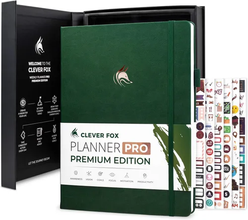 Vista 18 de Clever Fox Planner Pro Premium - Lujosa agenda semanal y mensual con organizador de presupuesto para productividad y objetivos, sin fecha, A4
