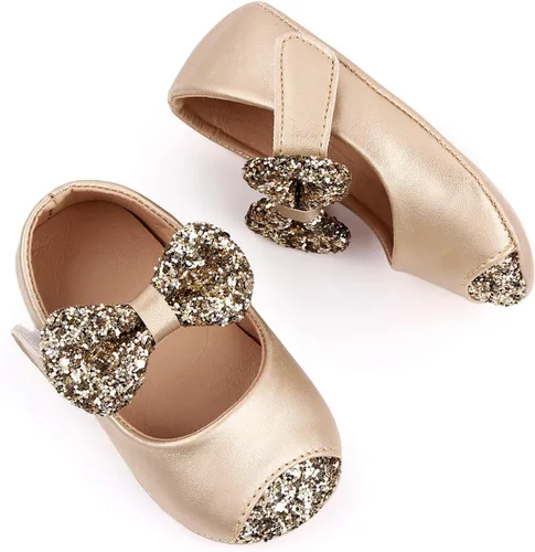 Vista 5 de Zapatos para niños, suaves con lazo para niñas, primeros zapatos para caminar, de cuero de princesa, zapatos antideslizantes para bebé