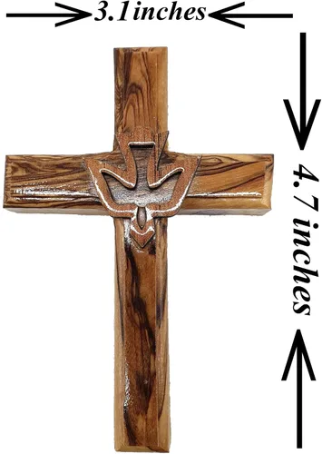 Vista 2 de Zuluf Cruz de paloma de madera de olivo de 4.7" colgante en la pared, Espíritu Santo, regalo religioso cristiano, decoración Tierra Santa CRS021