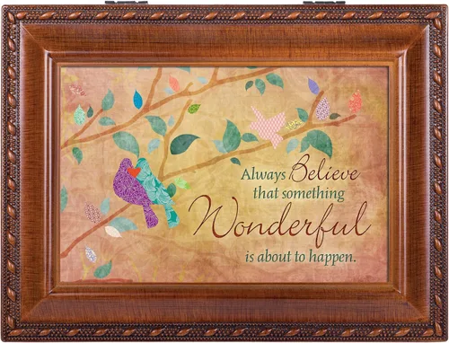 Vista 2 de Cottage Garden Always Believe - Caja de música de cuerda de madera con diseño de veta de madera