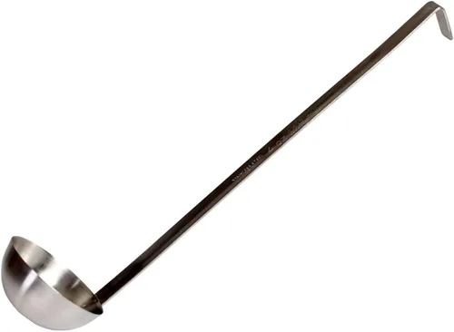 Vista 15 de TrueCraftware - Cucharón de acero inoxidable de 1 onza con mango largo con gancho, cuchara medidora pequeña de grado comercial para salsa de sopa