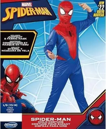 Vista 4 de Marvel Spider-Man - Disfraz oficial de Halloween para jóvenes, overol estampado con máscara de tela