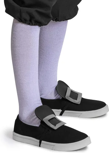 Vista 4 de Skeleteen - Calcetines coloniales blancos para disfraz, hasta la rodilla, calcetines de punto blanco para disfraz colonial para adultos y niños