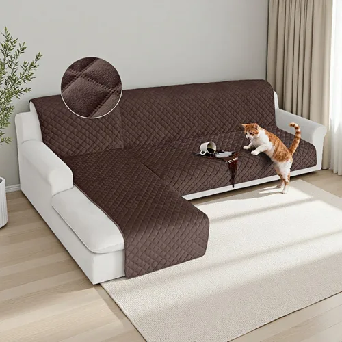 Vista 21 de HDCAXKJ Fundas impermeables para sofá modular, acolchadas de terciopelo, 2 piezas, en forma de L, lavables, gruesas, antideslizantes, con protector