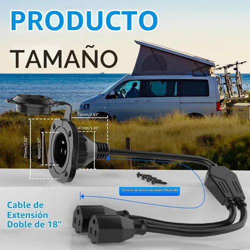 Vista 7 de BEBOBLY Enchufe de puerto de CA de 15 amperios, enchufe de entrada de alimentación de 125 V con cubierta impermeable y cable de extensión dual