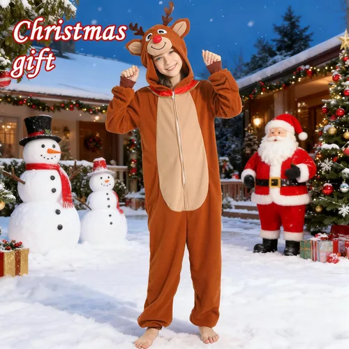 Vista 27 de Wizland Disfraz de animal para niños, leopardo, vaca, mono, reno, gato negro, dálmata, muñeco de nieve, mono de Papá Noel