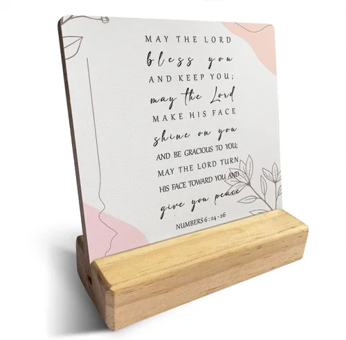 Vista 21 de Letrero de madera con versículos bíblicos con texto en inglés "Country Be Still and Know That I am God", decoración de escritorio cristiana