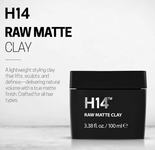 Vista 2 de H14 Arcilla mate cruda para hombres – Arcilla para el cabello fuerte y flexible con bentonita y caolín – Textura reutilizable, acabado mate