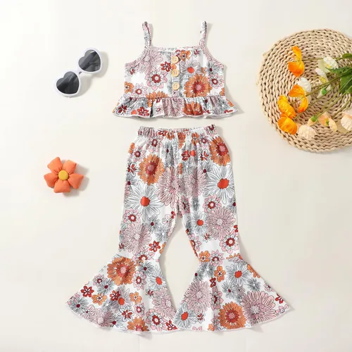 Vista 2 de Ropa de verano para bebé recién nacida, mameluco de punto con cuello halter, estampado de leopardogirasol, pantalones de verano
