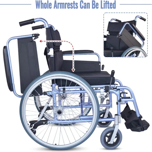 Vista 2 de Medwarm Silla de ruedas manual multifuncional de aluminio, sillas de ruedas para adultos, silla de ruedas acolchada plegable con ruedas