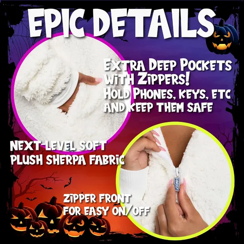 Vista 5 de Funziez! Slim Fit Sherpa Adult Onesie - Animal Halloween Costume - Plush One Piece Cosplay Suit for Women and Men