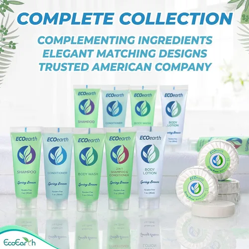 Vista 6 de EcoEarth Juego de champú y acondicionador de viaje (1 onza líquida, 100 piezas, brisa de primavera), deleita a tus invitados con un artículos