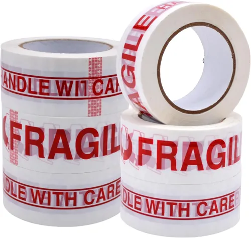 Vista 9 de WOD CST2FW Cinta frágil con cinta de embalaje de 2 pulgadas x 110 yardas. Cinta de sellado de cartón resistente con letras rojas para carga frágil