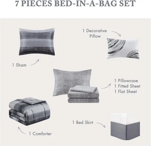 Vista 6 de Madison Park Essentials - Juego de edredón tamaño individual, cama en una bolsa, edredón costero con estampado de acuarela y juego de sábanas