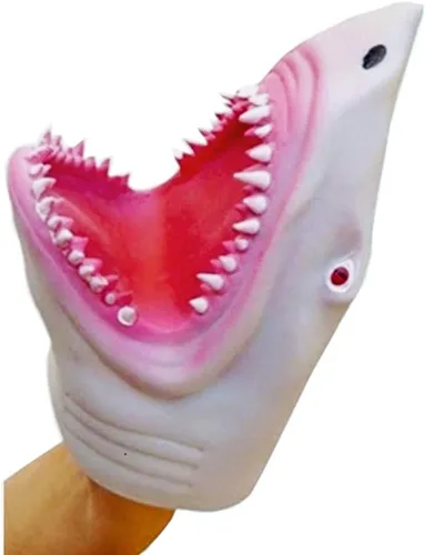 Vista 4 de NOVELTY GIANT WWW.NOVELTYGIANT.COM Juego de 2 marionetas de mano de tiburón megalodón blanco de silicona
